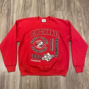 Vintage Cincinnati Reds 1990 World Series Crew Neck Sweater Medium Made in USA